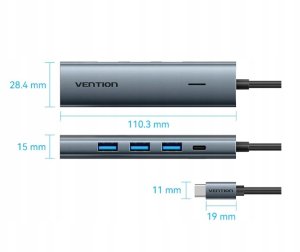 HUB USB Vention Hub 5w1 USB-C 3.0 0.15m 6