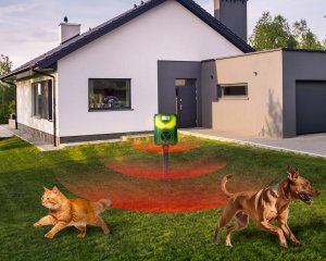Ultradźwiękowy Solarny Odstraszacz Zwierząt Kotów Psów Kun Lisów Dzików Saren Jeleni Ptaków Flame Guard 12