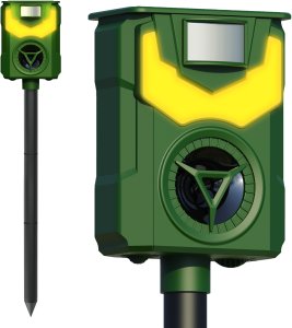 Ultradźwiękowy Solarny Odstraszacz Zwierząt Kotów Psów Kun Lisów Dzików Saren Jeleni Ptaków Flame Guard 2