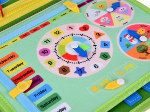 Materiałowa edukacyjna książeczka manipulacyjna Montessori zegar ZA6022 EDUKAMP 9