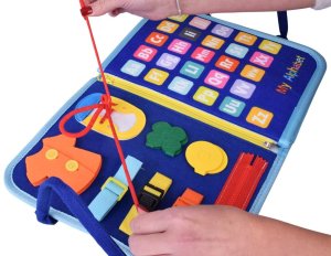 Materiałowa książeczka manipulacyjna edukacyjna + tablica markery ZA6024 EDUKAMP 9