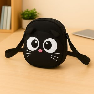 Torba Saszetka Kot Zasuwana Kieszeń Regulowany Pas Czarna 21 x 16 cm 4