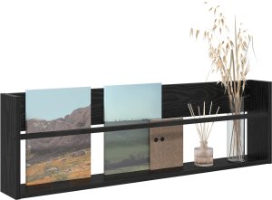 vidaXL Regał na gazety z półką Czarny Dąb 100 x 12 x 30 cm 3