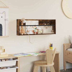 vidaXL Regał na gazety z półką wędzonego dębu 80 x 12 x 30 cm 4