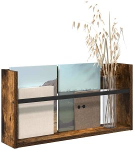 vidaXL Regał na gazety z półką wędzony dąb 60 x 12 x 30 cm 3