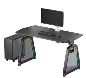 Biurko Ultradesk Biurko dla gracza QUEST, 140x70cm, 72-120cm, czarny-szary 2
