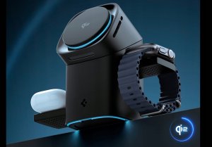 Ładowarka Spigen Essential EF223MS Qi2 Rotary Magnetic - Ładowarka indukcyjna MagSafe 3w1 do iPhone, AirPods i Apple Watch 15W (Black) 3