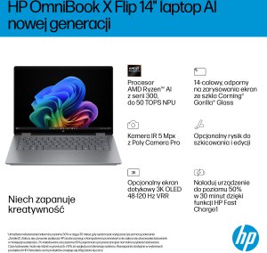 Laptop HP OmniBook X Flip 2-in-1 NG AI 14-fk0003nw - Ryzen AI 7 350 | 14"-3K-OLED-Touch | 32GB | 1TB | Win11Home | Meteor silver 2