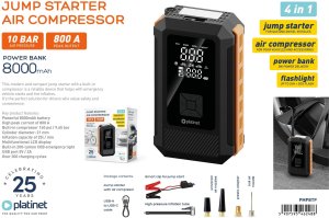 Kompresor samochodowy Platinet PMPBTP Power Bank 8000mAh car jump starter kompresor 800A 25L/min 4