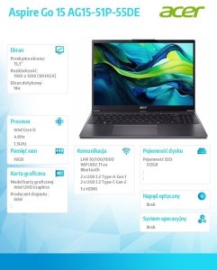 Notebook Aspire Go 15 AG15-51P-55DE i5-1334U 15.3 WUXGA, 16GB, 512GB SSD, NoOS 9