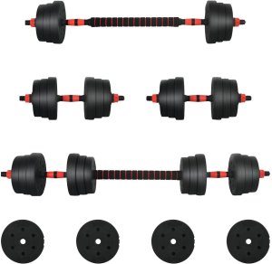vidaXL Zestaw hantli 2 w 1 Czarny i czerwony 121 x 19,5 x 19,5 cm 2