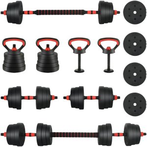 vidaXL Zestaw hantli 4 w 1 Czarny i czerwony 121 x 19,5 x 19,5 cm 2