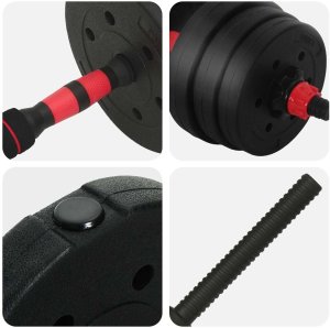 vidaXL Zestaw hantli 4 w 1 Czarny i czerwony 121 x 19,5 x 19,5 cm 10