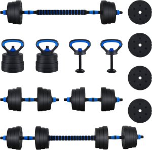 vidaXL Zestaw hantli 4 w 1 Czarny i niebieski 121 x 19,5 x 19,5 cm 2