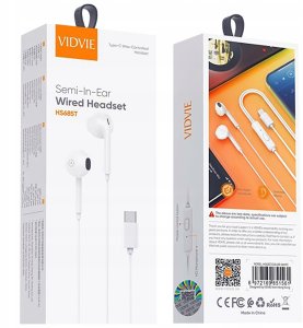 SŁUCHAWKI PRZEWODOWE DOUSZNE USB TYP-C Z MIKROFONEM PILOTEM BIAŁE 1.2m 7