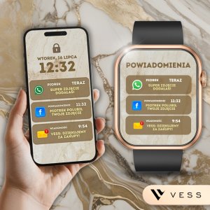 Smartwatch VESS SMARTWATCH ZEGAREK DAMSKI ZŁOTY WODOODPORNY SMS ROZMOWY PL MENU + 4 PASKI 14