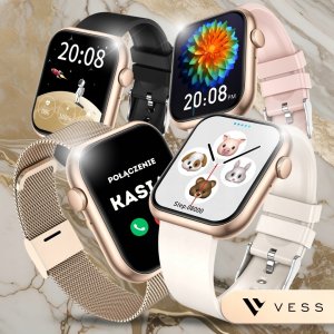 Smartwatch VESS SMARTWATCH ZEGAREK DAMSKI ZŁOTY WODOODPORNY SMS ROZMOWY PL MENU + 4 PASKI 3