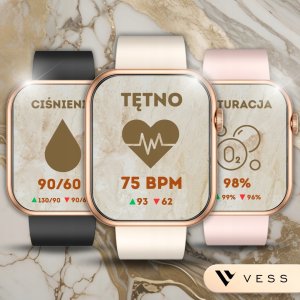 Smartwatch VESS SMARTWATCH ZEGAREK DAMSKI ZŁOTY WODOODPORNY SMS ROZMOWY PL MENU + 4 PASKI 5