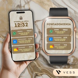 Smartwatch VESS SMARTWATCH ZEGAREK DAMSKI ZŁOTY WODOODPORNY SMS ROZMOWY PL MENU + 4 PASKI 9