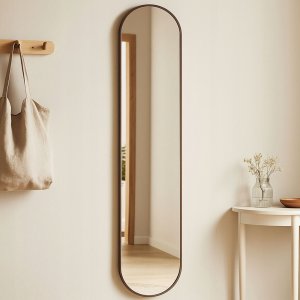 Lustro wiszące ścienne owalne z brązową ramą klasyczne 30x100cm 2