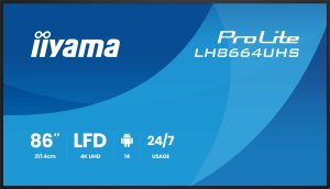 Monitor iiyama IIYAMA LH8664UHS-B3AG 218,44cm 86 cali 3840x2160 UHD IPS panel Haze 25 proc 500cd/m Landscape and Portrait Speakers 2x 10W 2x HDMI 2