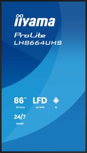 Monitor iiyama IIYAMA LH8664UHS-B3AG 218,44cm 86 cali 3840x2160 UHD IPS panel Haze 25 proc 500cd/m Landscape and Portrait Speakers 2x 10W 2x HDMI 3
