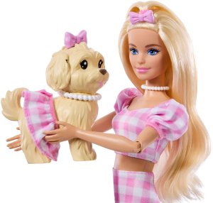 Lalka Barbie Mattel Twinning Looks - Jednakowa stylizacja w kratkę z pieskiem (JFP36) 5