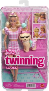 Lalka Barbie Mattel Twinning Looks - Jednakowa stylizacja w kratkę z pieskiem (JFP36) 6