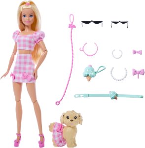 Lalka Barbie Mattel Twinning Looks - Jednakowa stylizacja w kratkę z pieskiem (JFP36) 2