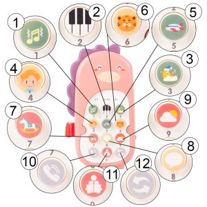 Telefon Muzyczny Dinozaur Dino Interaktywny Dla Malucha Do zabawy 3