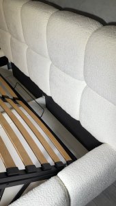 Błękitne łóżko tapicerowane Lux 200x200 z pojemnikiem na pościel bukla 6