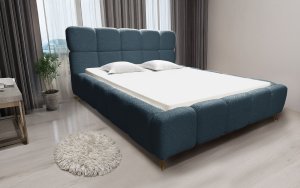 Błękitne łóżko tapicerowane Lux 180x200 z pojemnikiem na pościel bukla 2