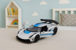 Samochód Wyścigowy Sportowy Metalowy Napęd Otwierane Drzwi Srebrny 1:32 3