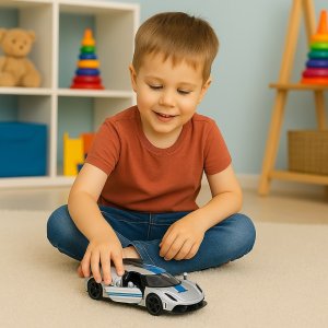 Samochód Wyścigowy Sportowy Metalowy Napęd Otwierane Drzwi Srebrny 1:32 6