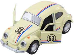 Samochód Klasyczny Garbus Metalowy Napęd Otwierane Drzwi Beżowy 1:32 3