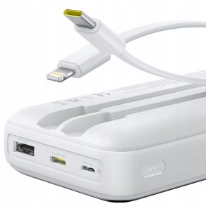 Powerbank Baseus Powerbank Lipow 20000mAh 22,5W z dwoma wbudowanymi kablami z dodatkowym kablem Simple USB-A - USB-C 3A 20cm biały 8
