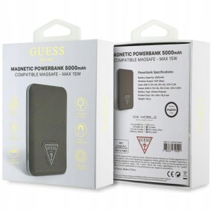 Powerbank indukcyjny Guess Grained       Triangle 5000mAh 15W USB-C MagSafe brązowy 5