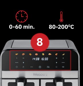 FRYTKOWNICA BEZTŁUSZCZOWA PODWÓJNA AIR FRYER DWUKOMOROWA Ceramiczna WEBBER 9