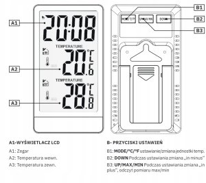 Stacja Pogodowa Termometr zewnętrzny pokojowy wewnętrzny METEO SP111C 8
