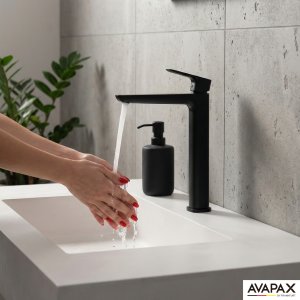 Bateria umywalkowa stojąca wysoka - nablatowa , Kolor: czarny 2