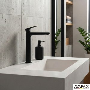 Bateria umywalkowa stojąca wysoka - nablatowa , Kolor: czarny 6