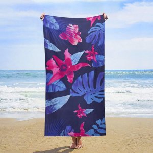 RĘCZNIK MIKROFIBRA BEACH TOWEL DWUSTRONNY EXTRA LARGE FLOWERS DESIGN - GREEN WHITE 178X80CM AM1364 2