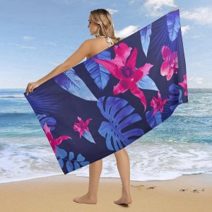 RĘCZNIK MIKROFIBRA BEACH TOWEL DWUSTRONNY EXTRA LARGE FLOWERS DESIGN - GREEN WHITE 178X80CM AM1364 3