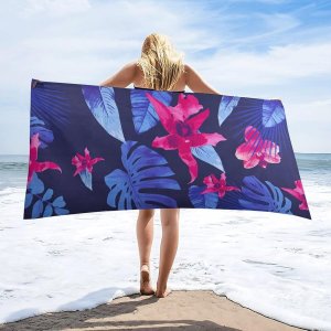 RĘCZNIK MIKROFIBRA BEACH TOWEL DWUSTRONNY EXTRA LARGE FLOWERS DESIGN - GREEN WHITE 178X80CM AM1364 4