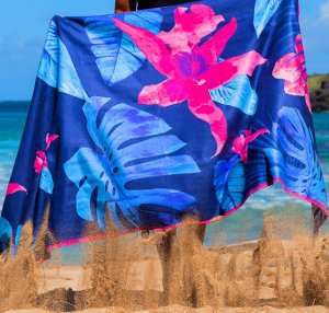 RĘCZNIK MIKROFIBRA BEACH TOWEL DWUSTRONNY EXTRA LARGE FLOWERS DESIGN - GREEN WHITE 178X80CM AM1364 5