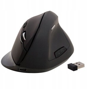 Mysz Q-Connect Myszka ergonomiczna bezprzewodowa pionowa Q-CONNECT, 6-przyciskowa z akumulatorem, dla praworęcznych, czarna 2