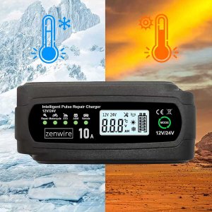 Zenwire Prostownik Ładowarka Akumulatorów Samochodowy z Funkcją Naprawy 12V 24V 10A JMD-10 5