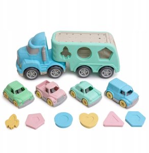 LeanToys Ciężarówka Laweta Sorter Edukacyjny Z Autkami Klocki Pastelowa Plastik 3