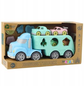 LeanToys Ciężarówka Laweta Sorter Edukacyjny Z Autkami Klocki Pastelowa Plastik 6
