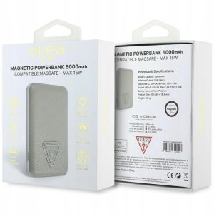 Powerbank Guess Powerbank indukcyjny Grained Triangle 5000mAh 15W USB-C MagSafe beżowy 5